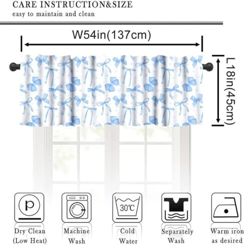 Blue Bow Valance for Girls Bedroom, Watercolor Ribbon Bow Princess Romantic - Image 2