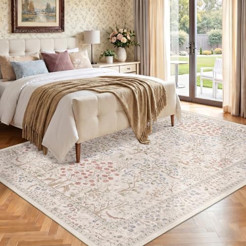 Floral Animal Rugs for Living Room 8x10, Low Pile Thin Washable Area Rug for - Image 3
