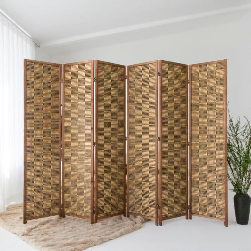 6 Panel Bamboo Room Divider, 5.6 ft Tall Double-Sided Folding Privacy Screen - Image 3
