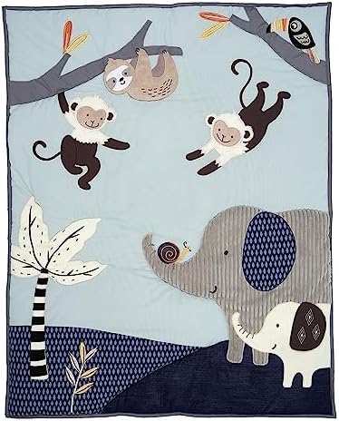 Lambs & Ivy Jungle Party 3-Piece Elephant/Monkey Baby Crib Bedding Set - Image 3