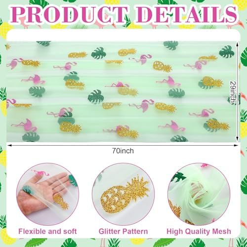4 Pcs Flamingo Table Runner 29x70 Inch Summer Tropical Green - Image 2