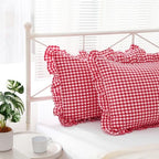 2 Pack Red White Gingham Ruffle Standard Pillow Shams 20"x26" - Image 2