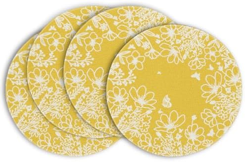 Artoid Mode Yellow Bloom Flowers Spring Round Placemats Set of 4, 14 Inch by ArtoidMode