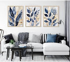 Blue Botanical Wall Art Abstract Leaf Canvas Prints Decor Modern Plant Wall Art - Image 3