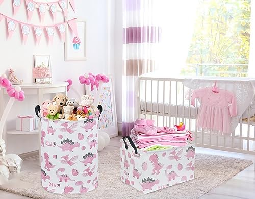 Pink Dinosaur Hamper, Kids Laundry Basket, Dinosaur Basket, Toy Organizer - Image 2