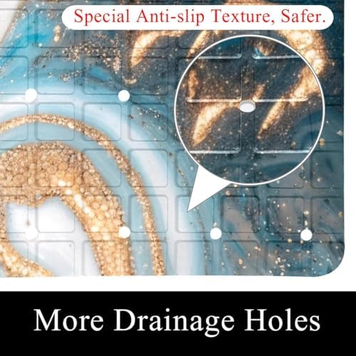 Bathtub Mat Non Slip 26.8x15.1In, Cyan Gold Marble Bath Mat - Image 2