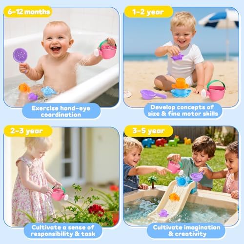 Fajiabao Toddler Bath Toys for Kids Ages 1-3 Stack, Scoop & Pour Set 9PCS - Image 5