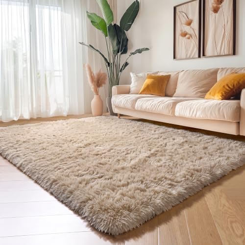 Amdrebio Beige Boho Fluffy Kids Area Rug 4x6 - Image 5