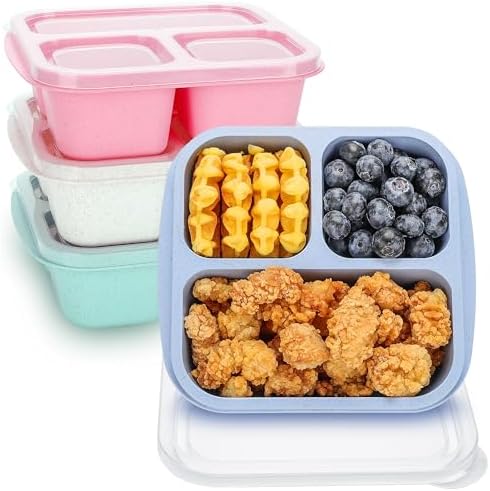 TOUWMX Bento Box For Kids, 4 Pack 3 Compartments Meal Prep Containers Reusable by TOUWMX