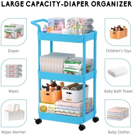 Volnamal Diaper Caddy, 3 Tier Rolling Cart - Image 5