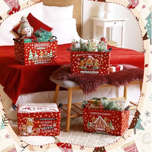 4 Pcs Gingerbread Man Christmas Basket Red Fabric Bins 15x10x8 - Image 4