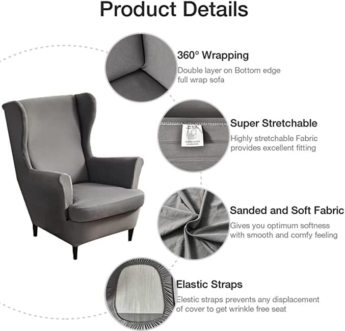 NILUOH Wingback Chair Covers 2-Piece, Armchair Slipcovers - Image 2