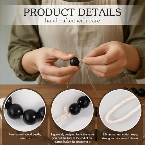 Hion 4 Pcs Boho Curtain Tiebacks, Wood Beads Curtain Holdbacks, Outdoor - Image 4