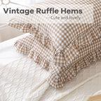 2 Pack Taupe White Gingham Ruffle Standard Pillow Shams 20"x26" - Image 5