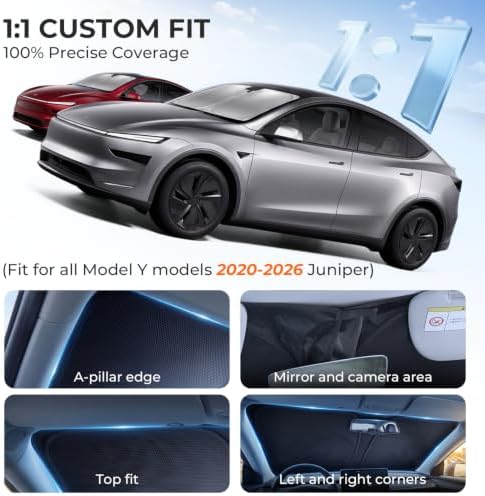 DooGooCoo Windshield Sun Shade for Tesla Model Y & Model 3 2017-2026 Sunshade - Image 2