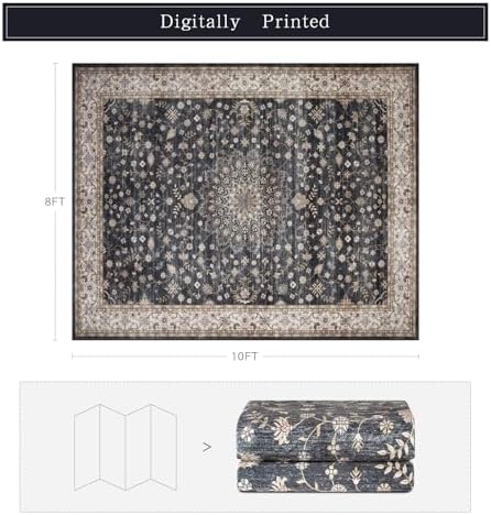 8x10 Washable Area Rugs for Living Room, Dining Room- Classic Black - Image 2