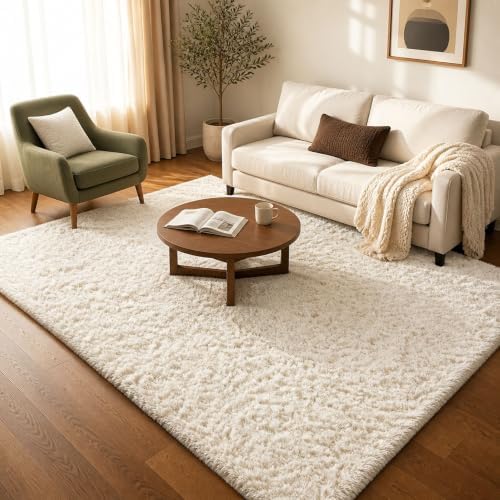 Ophanie 5x7 Area Rugs for Living Room Ivory, Fluffy Shag Large Fuzzy Plush Soft by Ophanie