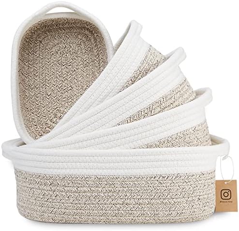 NaturalCozy 5-Piece Rectangle Storage Basket Set- Natural Cotton Rope Woven by NaturalCozy