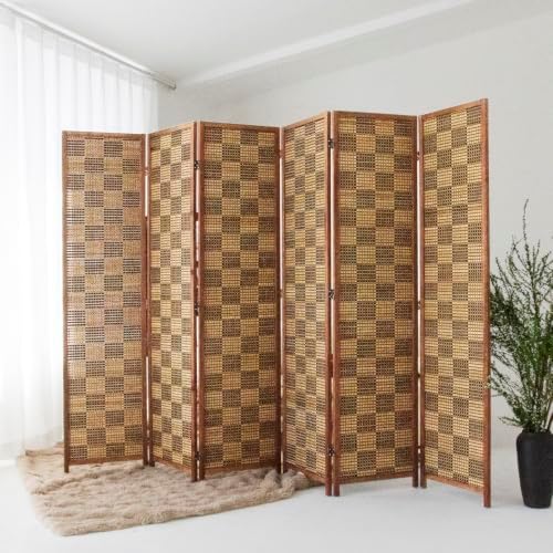 6 Panel Bamboo Room Divider, 5.6 ft Tall Double-Sided Folding Privacy Screen by PawlaBay