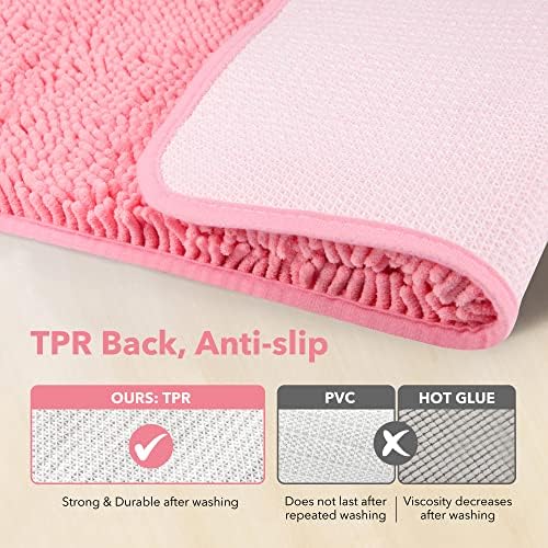 Yeaban Chenille Pink Bathroom Rug 36"x60", Non-Slip Rubber Backing - Image 3