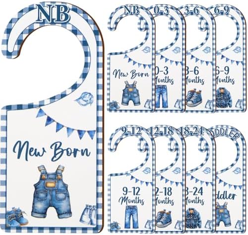 Baby Closet Dividers 8PCS, Denim Themed Wooden Double-Sided Clothes Size by CORNERLACE