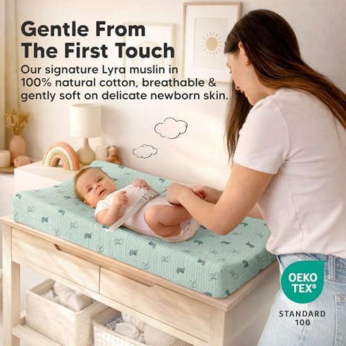 2pk Muslin Diaper Changing Pad Covers Boy, Soft Breathable - Image 3