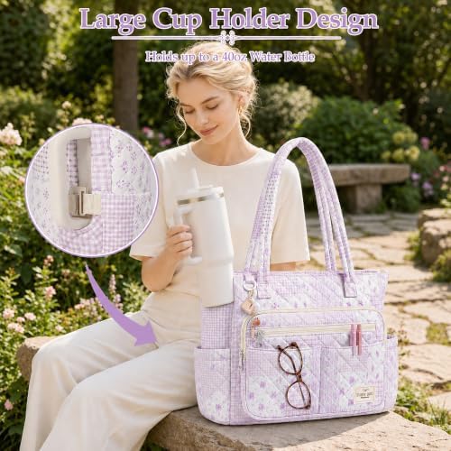 WOBAGMEN Teacher Tote Bag for Women, Quilted Floral Laptop Work Tote - Image 7