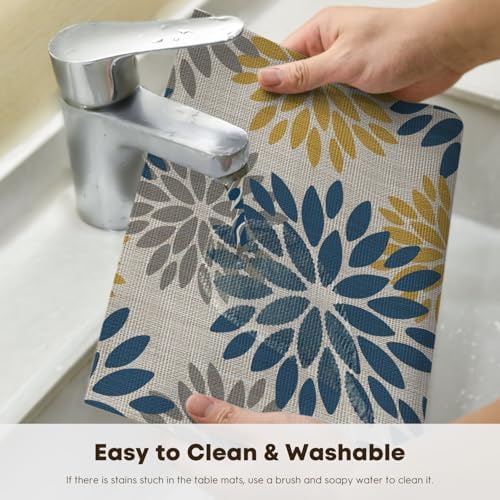Artoid Mode Floral Vinyl Placemats Set of 4, Heat Resistant Washable Non-Slip - Image 4