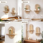 Artilady Boho Shelf Wall Decor Rattan Wood Floating Shelves Srorage Display - Image 6
