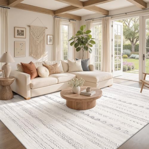 Nakagishi 10x13 Area Rugs Living Room: Washable Boho Large Neutral Soft - Image 2