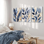 Blue Botanical Wall Art Abstract Leaf Canvas Prints Decor Modern Plant Wall Art - Image 3