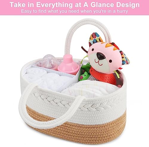 ABenkle Diaper Caddy Organizer, Boho Rustic Cotton Rope Nursery Baby Basket - Image 5
