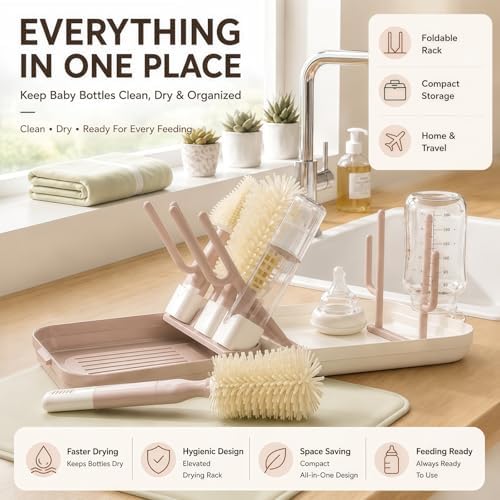 8-in-1 Baby Bottle Cleaning Kit, Portable Brush Set & Drying Rack - Image 2
