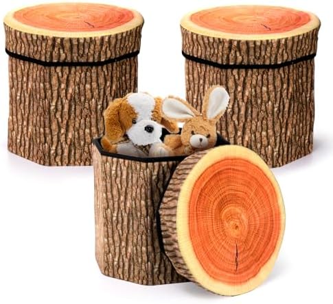 Lawei 3 Pack Tree Stump Storage Stools, 12 x 12 Inches Folding Stool Ottoman by ENJOYEVERYMOMENT