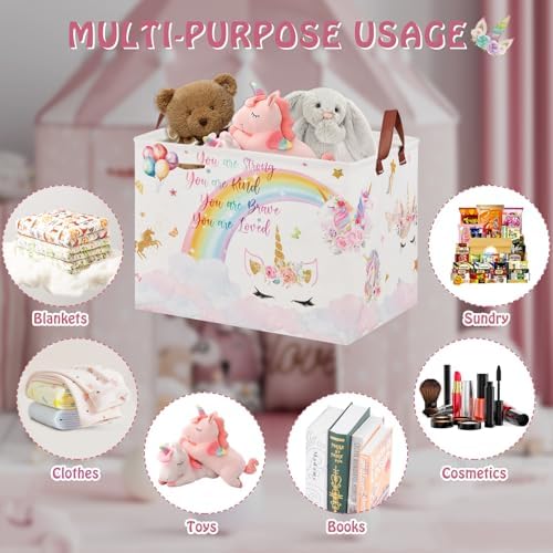 Unicorn Gift Bag Pink Kids Laundry Basket Rainbow Cloud Unicorn Nursery Decor - Image 5