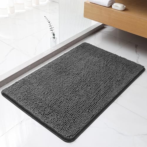 Chenille Bathroom Rug 24"x36" Dark Gray, Non-Slip Plush Bath Mat by Kildoss