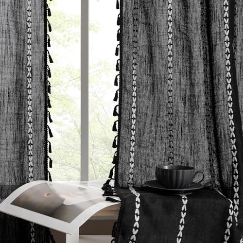 MitoVilla Boho Linen Bedroom Curtains 84 Inch Length 2 Panels Set, Bohemian - Image 6