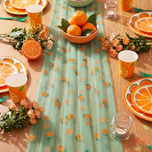 4 Pcs Green Orange Citrus Glitter Tulle Table Runner 29x70 - Image 2