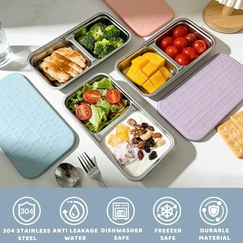 15 oz Snack Containers for Kids, Stainless Steel Lunch Box 3 Pack - Image 2