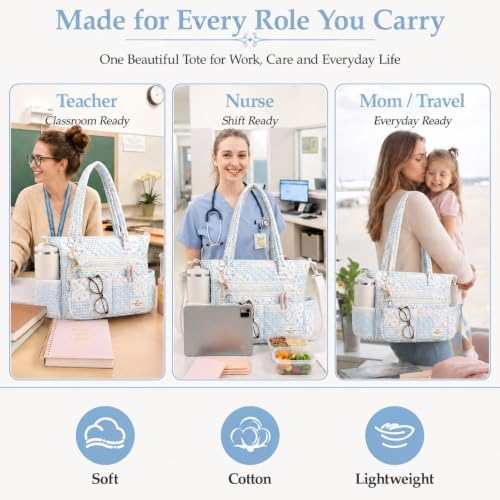 WOBAGMEN Teacher Tote Bag for Women, Quilted Floral Laptop Work Tote - Image 6