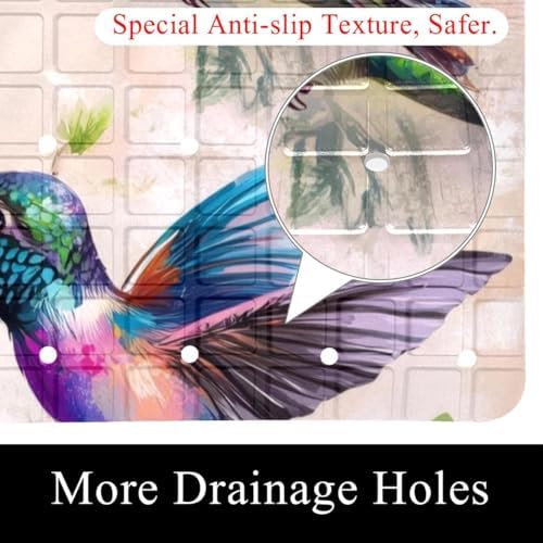 Shower Mat Non Slip, Hummingbird Flower Anti Slip Bath Mat - Image 2