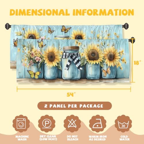 Sunflower Valance Curtain for Windows 2 Pack Watercolor Butterfly Wildflower - Image 3