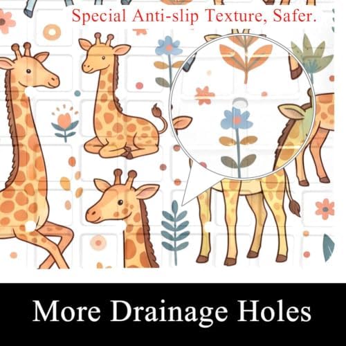 Bathtub Mat Non Slip 26.8x15.1 Inch, Cartoon Giraff Shower Mat - Image 2