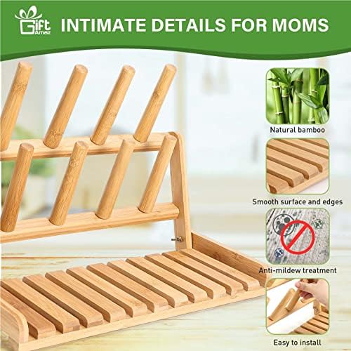 GiftAmaz Bamboo Baby Bottle Drying Rack, Space Saving Bottle Holder Dryer - Image 3