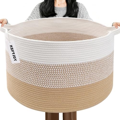 90L Large Blanket Basket, Rope Woven Laundry Basket-Yellow by HZFTJOY