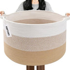 115L Large Blanket Basket, Rope Woven Laundry Basket-Yellow by HZFTJOY