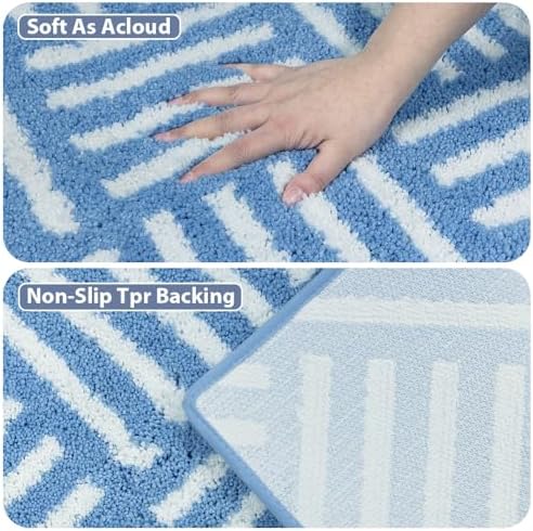 ORTIGIA Striped Blue Bathroom Rugs Non Slip Washable, 20x30 Quick Dry Absorbent - Image 4