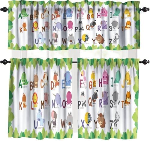 ABC Alphabet Curtains Valance, Cartoon Colorful Animals School Education by Unknown