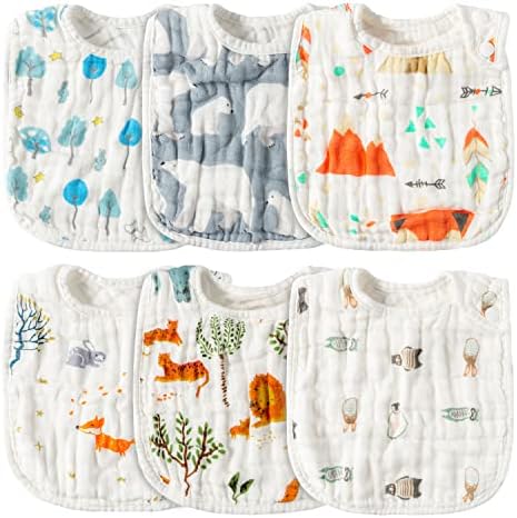 Zainpe 6Pcs Snap Muslin Cotton Bibs by Zainpe