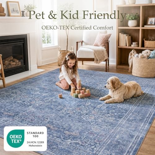 JOLLYVOGUE 5x7 Area Rugs for Living Room, Vintage Washable Rug, Dusk Blue - Image 3